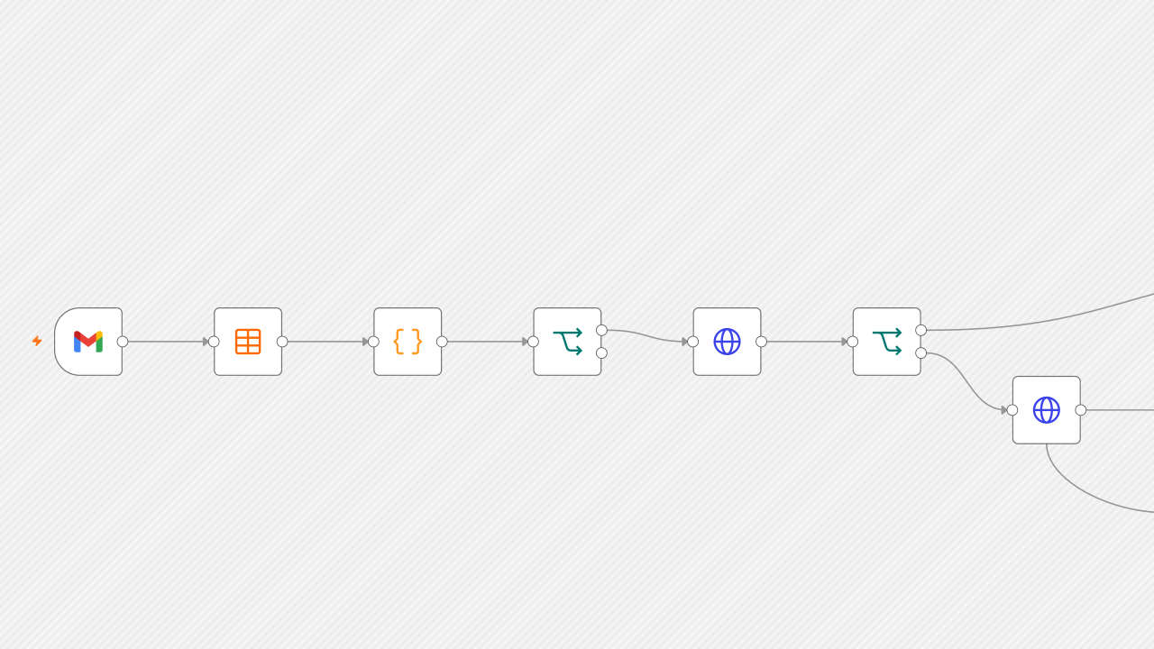 The n8n workflow for website enquiries into the crm, with node names removed